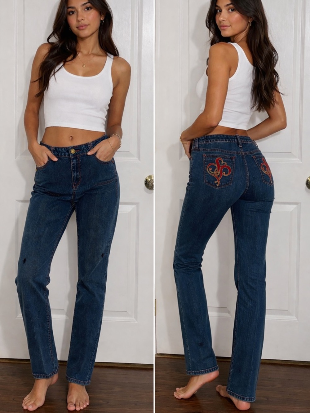 South Pole Dark Blue Straight Leg Jeans with Embroidered Back Pockets